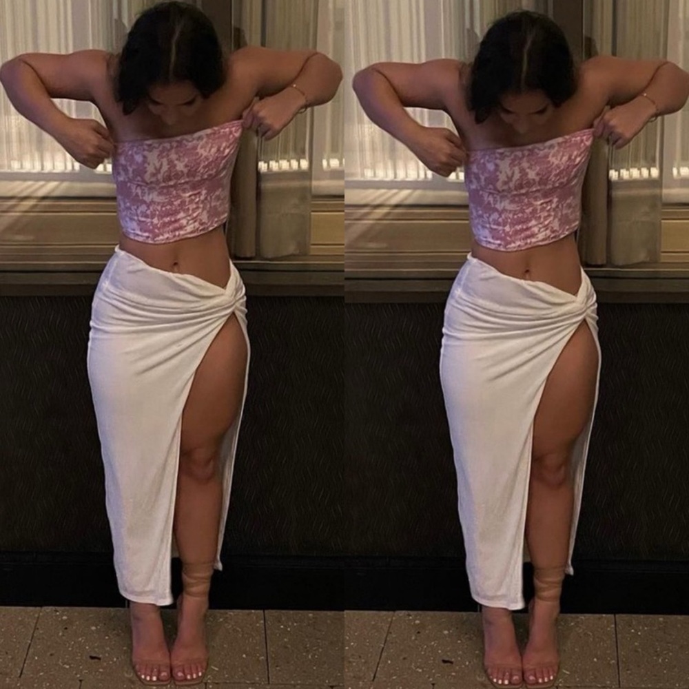 Pink Crushed Velvet Strapless Crop Top - Unbranded